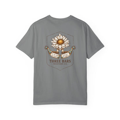 Three Bars Western Sunflower & Spur "Walk By Faith" Tee