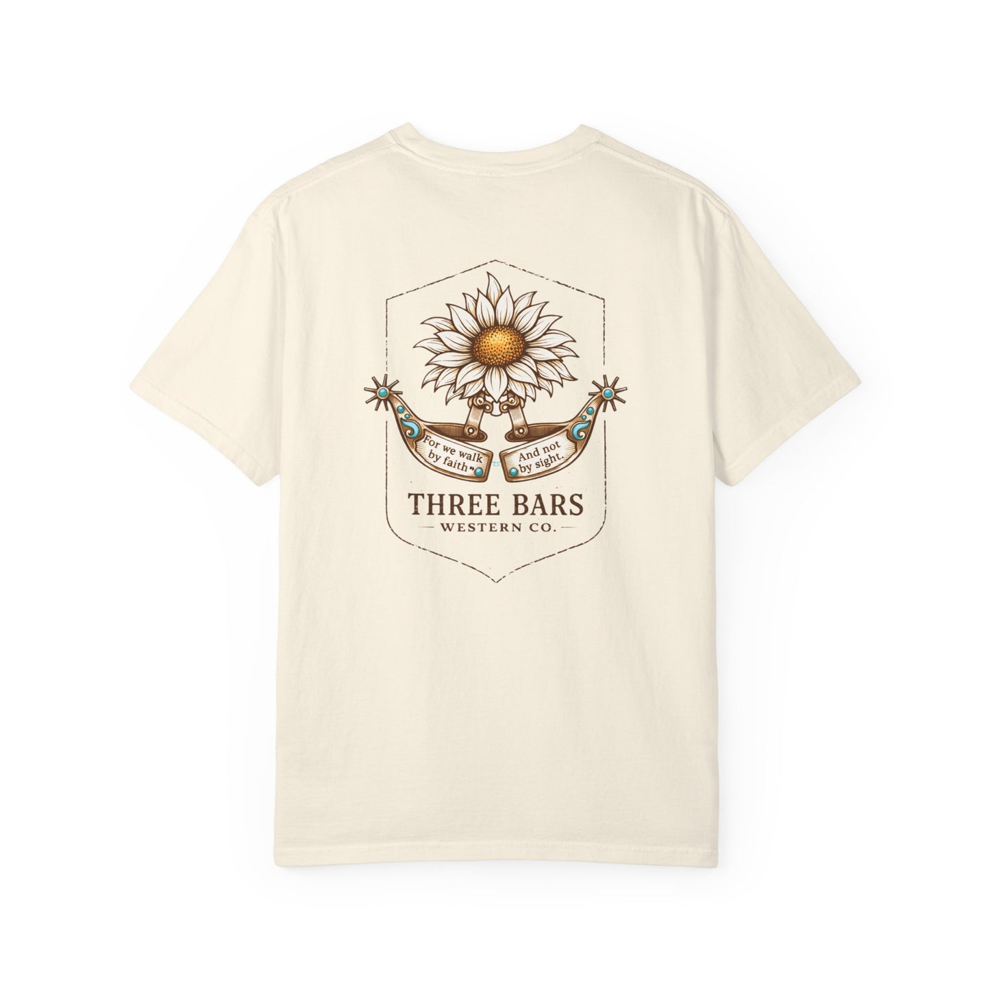 Three Bars Western Sunflower & Spur "Walk By Faith" Tee