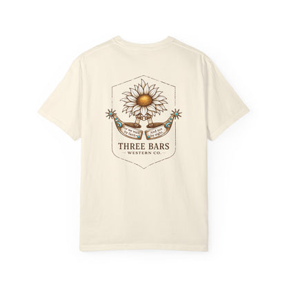 Three Bars Western Sunflower & Spur "Walk By Faith" Tee